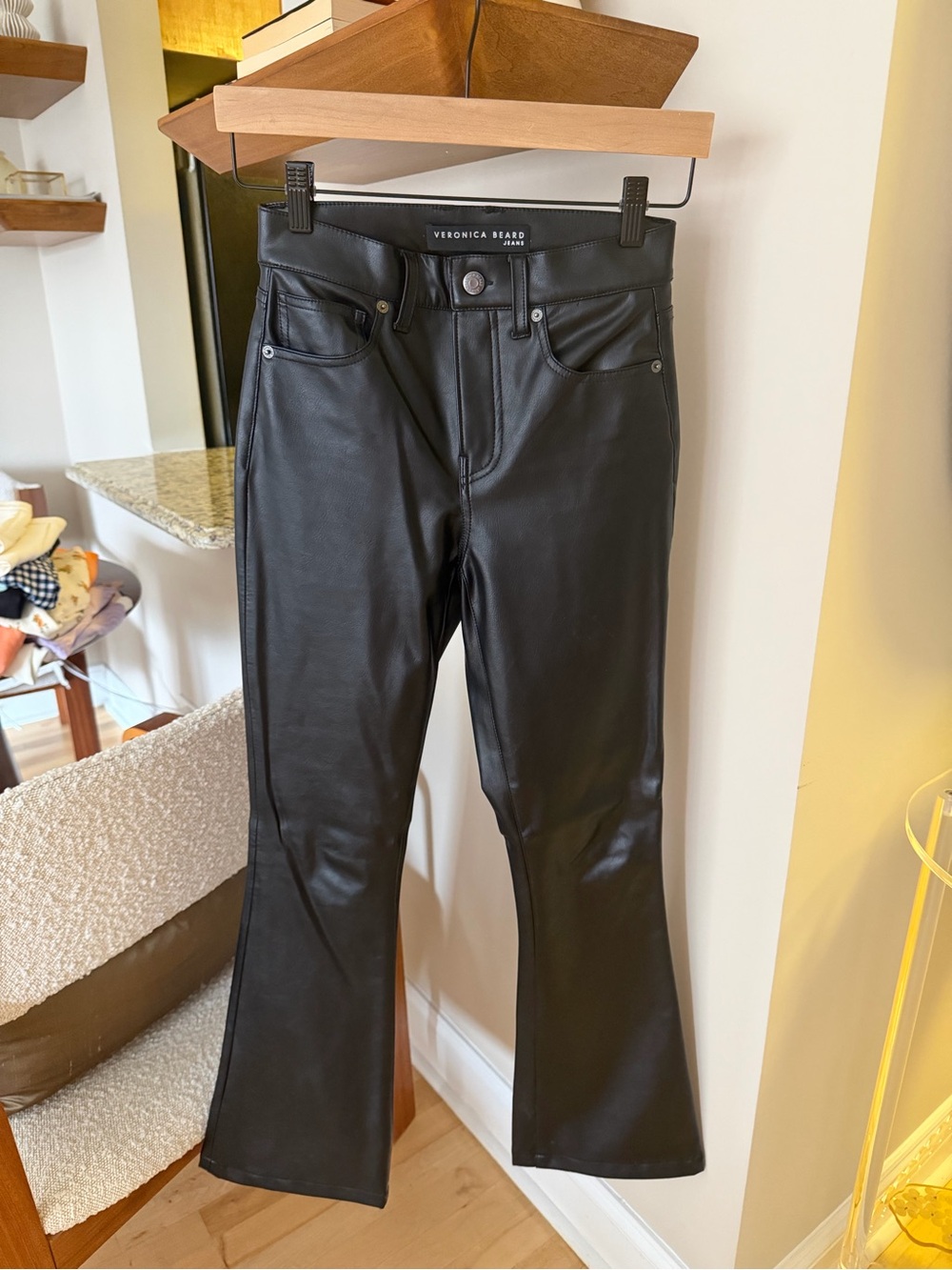 Veronica Beard Black Faux-Leather Flare Jeans